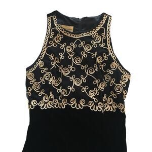 Black Velvet Gown Dress Scott McClintock Gold White Embroidered Overlay Size 6